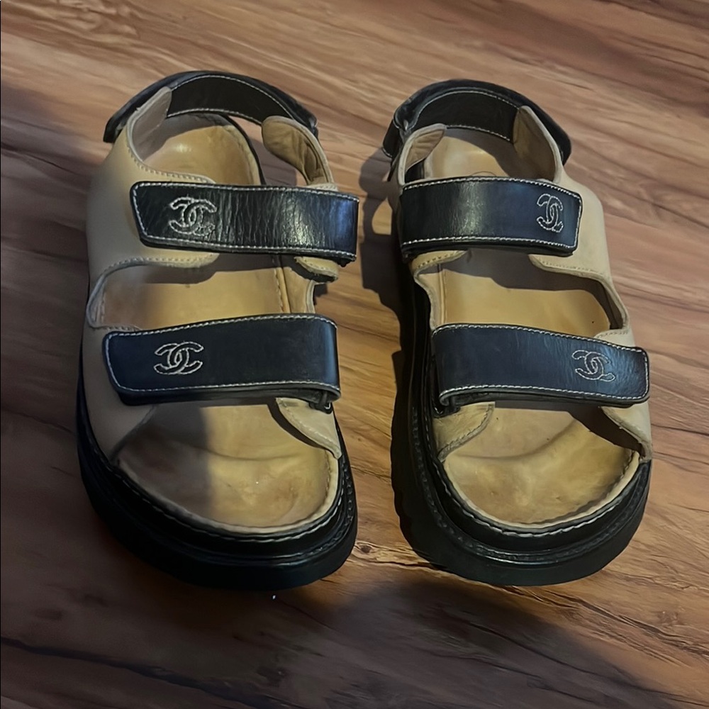 Chanel Black and Tan Sandals